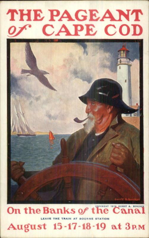 Poster Art Pageant of Cape Cod MA Gerrit Beneker Fisherman Lighthouse Postcard