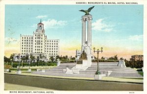 cuba, HAVANA, Monumento Al Maine, Hotel Nacional (1930s) Postcard