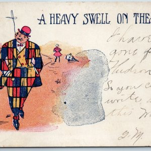 c1900s UDB Unique Art Gentleman Heavy Swell on Beach ATF Postcard Checker A201