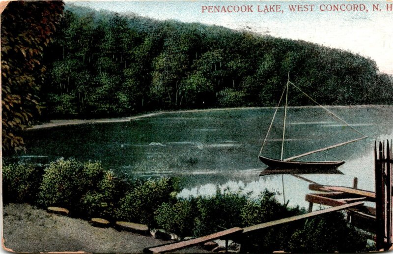 Penacook Lake, West Concord, New Hampshire, Merrimack County, fishing, Postcard