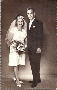 RPPC Postcard Wedding Portrait Short Dress Gevaert Bride & Groom 1963