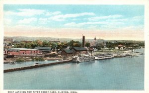 Vintage Postcard 1920's Boat Landing and River Front Park Clinton Iowa IA