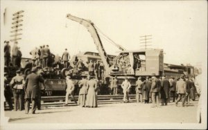 Crane - RR Train Crowd Cleaning up Wreck? Publ in Lynn MA Real Photo Postcard