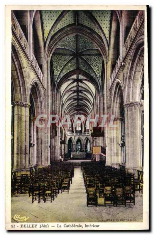 Old Postcard Belley Ain The Cathedral interior