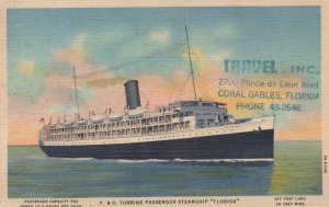 Postcard P & O Turbine Passenger Steamship Florida To and From Cuba