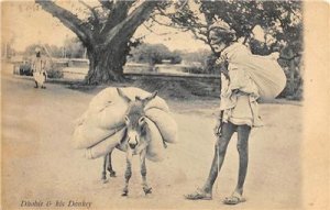 Dhobie & his Donkey, India ca 1910s Vintage Postcard