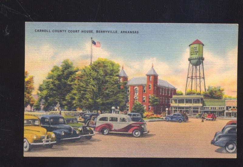 BERRYVILLE ARKANSAS DOWNTOWN STREET SCENE OLD CARS WATER TOWER OLD POSTCARD