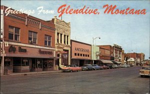 Glendive Montana MT Pink Cadillac Classic Cars Street Scene Vintage Postcard