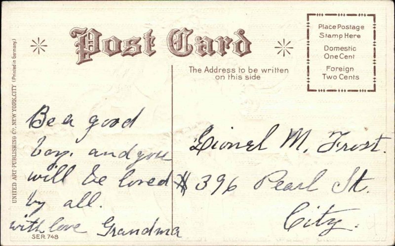 VALENTINE Little Boy Sailor on Rigging MULTIPLE FLAGS Embossed c1910 PC