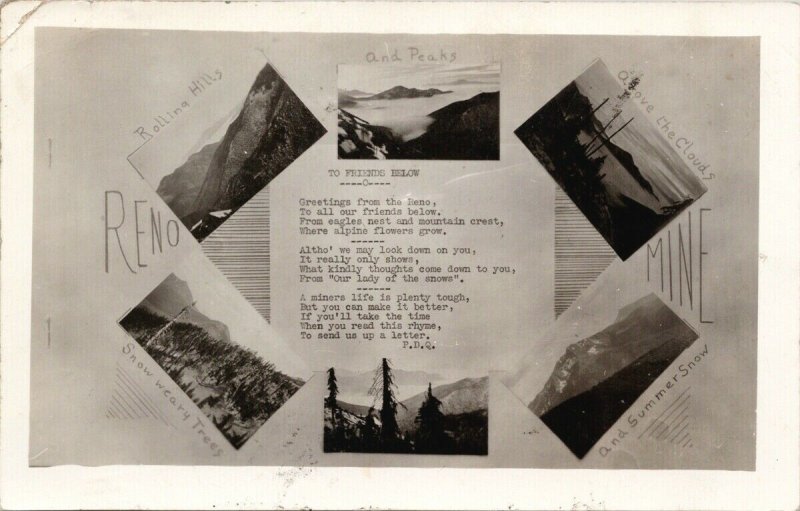 Reno Mine Yukon YT Poem from Miners Mining Reno Gold Mines RPPC Postcard G17