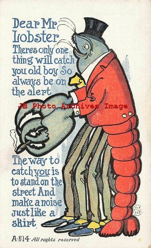 lobster smoking cigarette Comic, Anthropomorphic Dressed Lobster Smoking a Cigarette, AC Co No A514