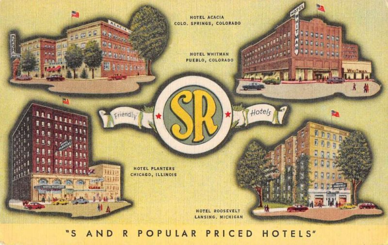 S and R Hotels Planers Whiteman Roosevelt Oxford Acacia Ad Postcard AA36676