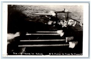 Moser NY Postcard RPPC Photo Six 12 Guns In Action US Navy Ship WWI c1910's