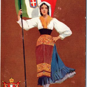 c1900s UDB Italy Traditional Girl Folk Costume Flag Italian Lady St. John A366