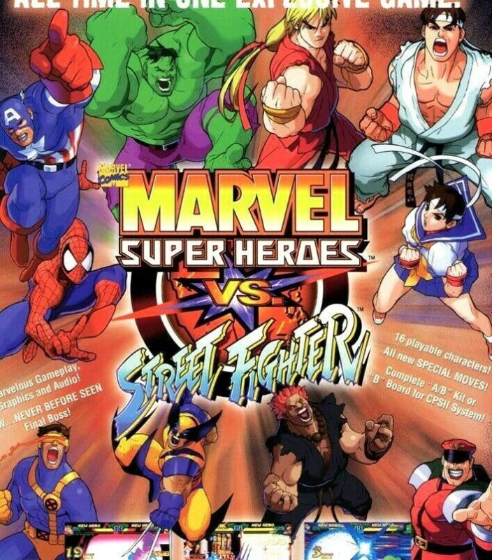 Marvel Super Heroes VS Street Fighter Arcade Flyer Game Artwork Print NOS Capcom 
