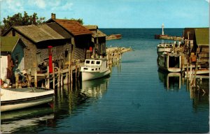 Vtg Leland Michigan MI Fishing Village Channel & Boast 1950s Postcard