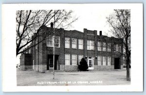 La Crosse Kansas KS Postcard RPPC Photo Auditorium Building 1963 Posted Vintage