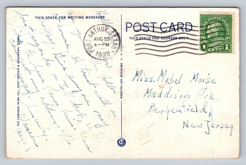 1939  Free Masons   Masonic Temple   Port Arthur  Texas   Postcard