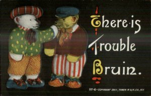 Teddy Bears Tower M&N Co Series TROUBLE BRUIN Pun c1908 Postcard