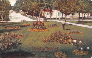 High School Campus Franklin Street Greenville Michigan 1910 postcard