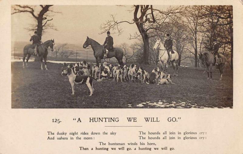 Hunting Men on Horseback Dogs Real Photo Antique Postcard J58324