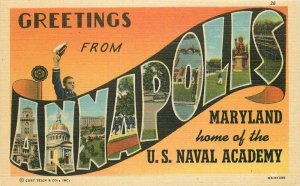 Annapolis Maryland large letters Naval Academy 1940s Postcard Teich 21-9021