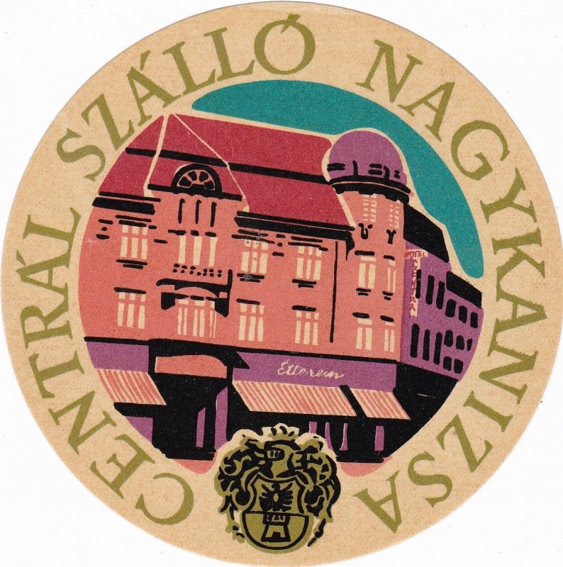 Hungary Szallo Central Hotel Vintage Luggage Label sk3881