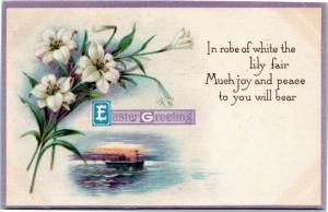 Easter Greetings - Lillies with boat scene - Posted 1917