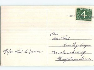 1950's New Year foreign DEER AND BIRDS IN WINTER SCENE o7253