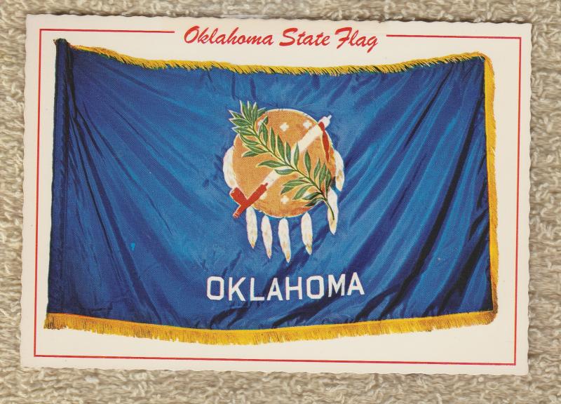 OKLAHOMA STATE FLAG Post Card Patriotic Americana Peace Pipe Feathers