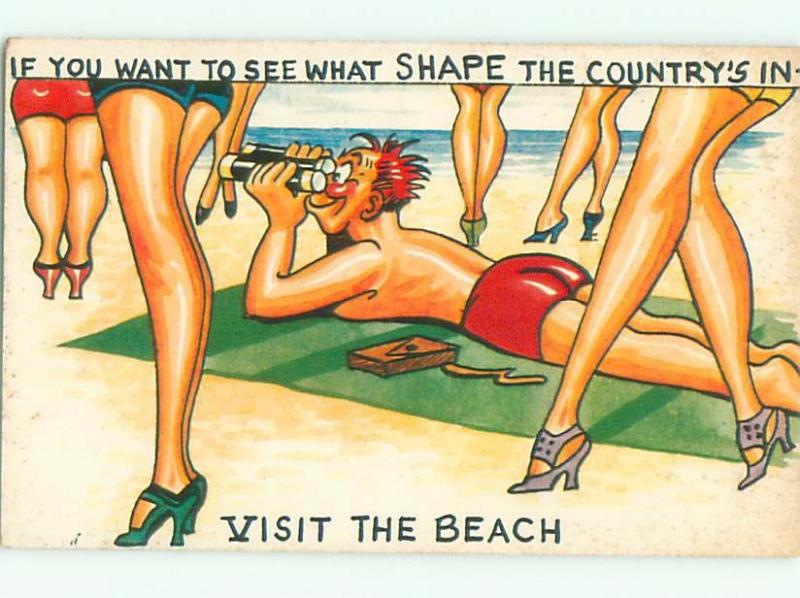 Pre-1980 Risque Comic MAN WITH BINOCULARS CHECKS OUT GIRLS ON BEACH AB7013