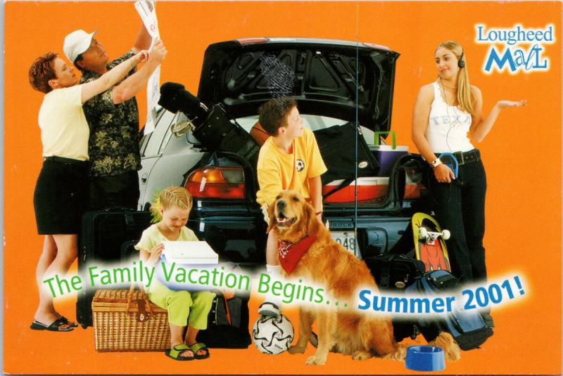 Lougheed Mall Advert Burnaby BC Vancouver 2001 AD Orange Family Dog Postcard D55