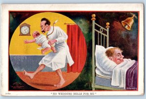 H. Harmony Signed Postcard Humor No Wedding Bells For Me Crying Baby c1910's