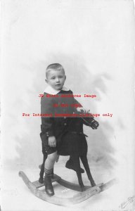 France, Paris, RPPC, Young Boy on Rocking Horse, C. Gillain-Decoster Photo
