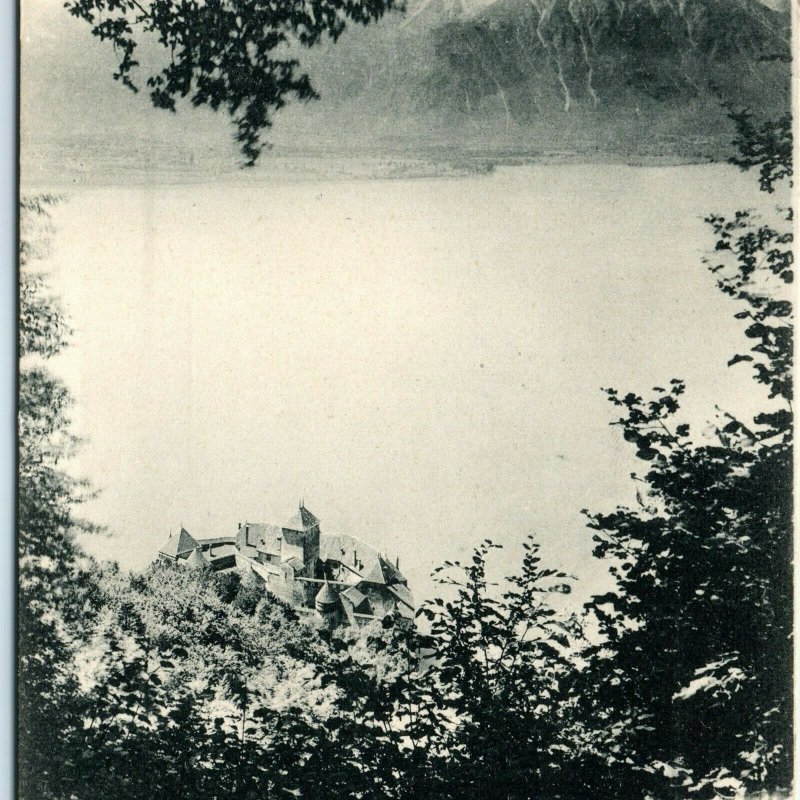 c1910s Switzerland Chillon Castle Mount Grammont Litho Photo Postcard Geneva A28