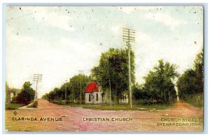 1911 Clarinda Avenue & Christian Church & Church Street Shenandoah Iowa Postcard