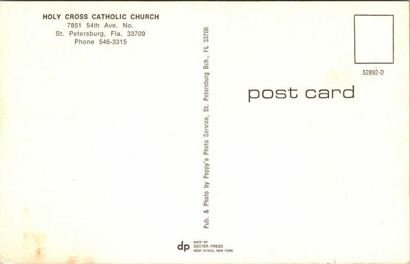 VINTAGE POSTCARD HOLY CROSS CATHOLIC CHURCH ST. PETERSBURG FLORIDA