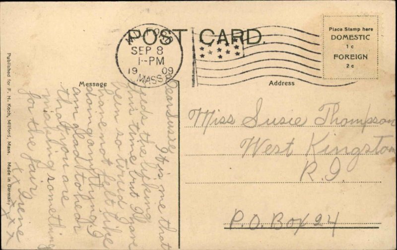 Milford MA South Main St. Fire Engine c1910 Postcard