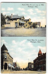 MUSKOGEE North Main Street Scenes 1900 View Oklahoma 1911 Antique Postcard