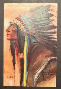 Mint USA Postcard Native American Indian Chief Eagle Feather Portrait