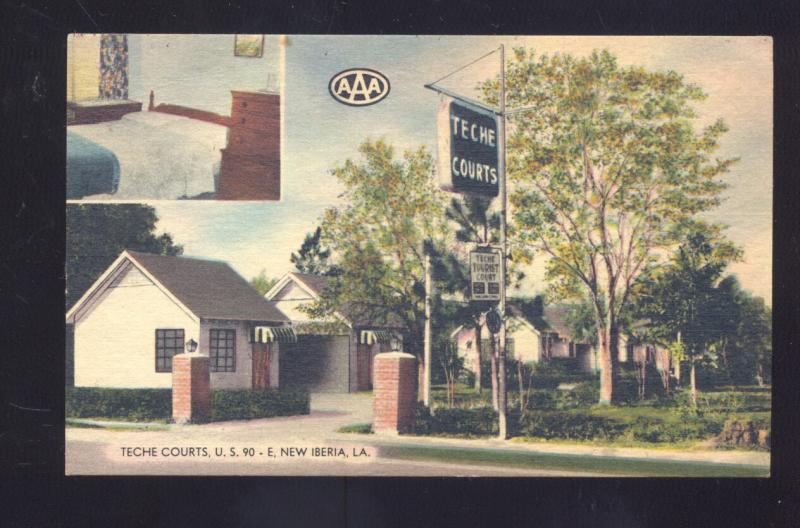 NEW IBERIA LOUISIANA TECHE COURTS INTERIOR LINEN MOTEL ADVERTISING POSTCARD LA