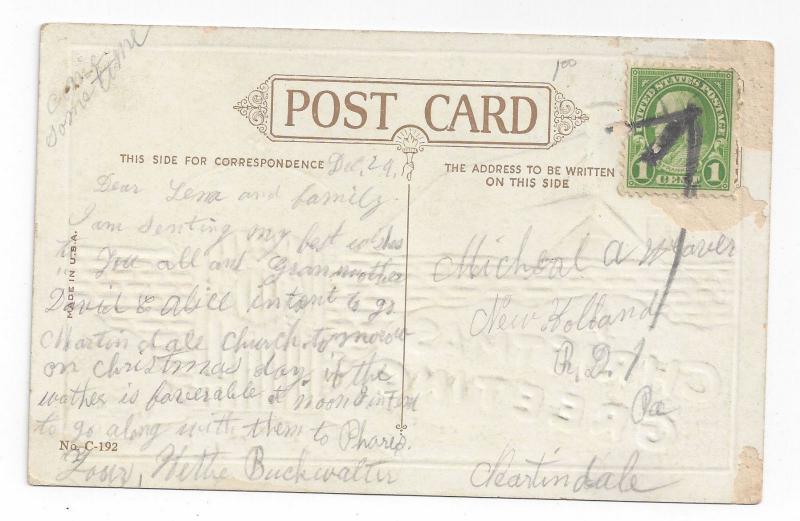 Christmas Art and Crafts Era Postcard Embossed Greetings