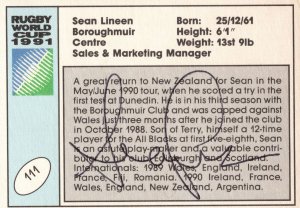 Sean Lineen Scotland Hand Signed Rugby 1991 World Cup Card Photo