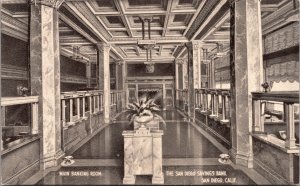 Postcard Main Banking Room The San Diego Savings Bank in San Diego, California