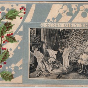 c1910s Children Rob Santa Toy Guns Burgler Mask Kids Christmas Fun Postcard A196