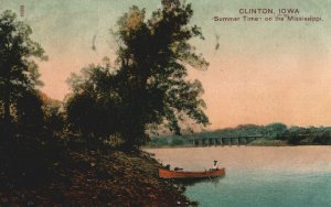 VINTAGE POSTCARD SUMMER TIME ON THE MISSISSIPPI CLINTON IOWA MAILED 1907 RECEIPT