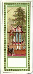 c1880 VICTORIAN GIRL CHRISTMAS TREE CAT KITTEN AND TOY AD TRADE CARD 40-62
