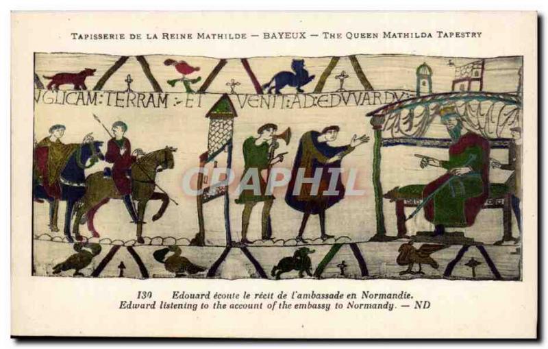Postcard Old Bayeux Tapestry of Queen Mathilde Edouard listen to the tale of ...