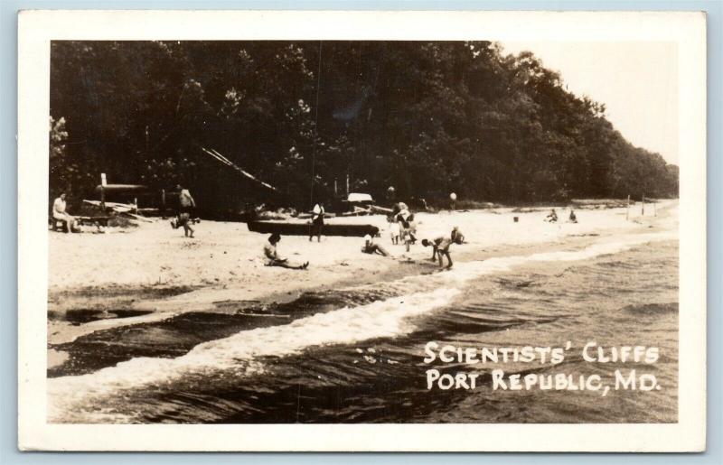 Postcard MD Port Republic Scientists Cliffs Shoreline Beach RPPC Real Photo S5