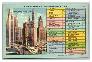 Vintage 1930's Comic Postcard Busy Person's Correspondence Card Chicago Illinois